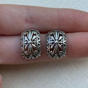 Vintage Sterling Silver Intricate Patterned Post Earrings